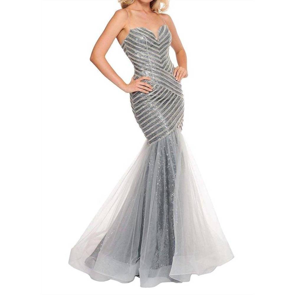 NEW RACHEL ALLAN long formal mermaid dress in platinum